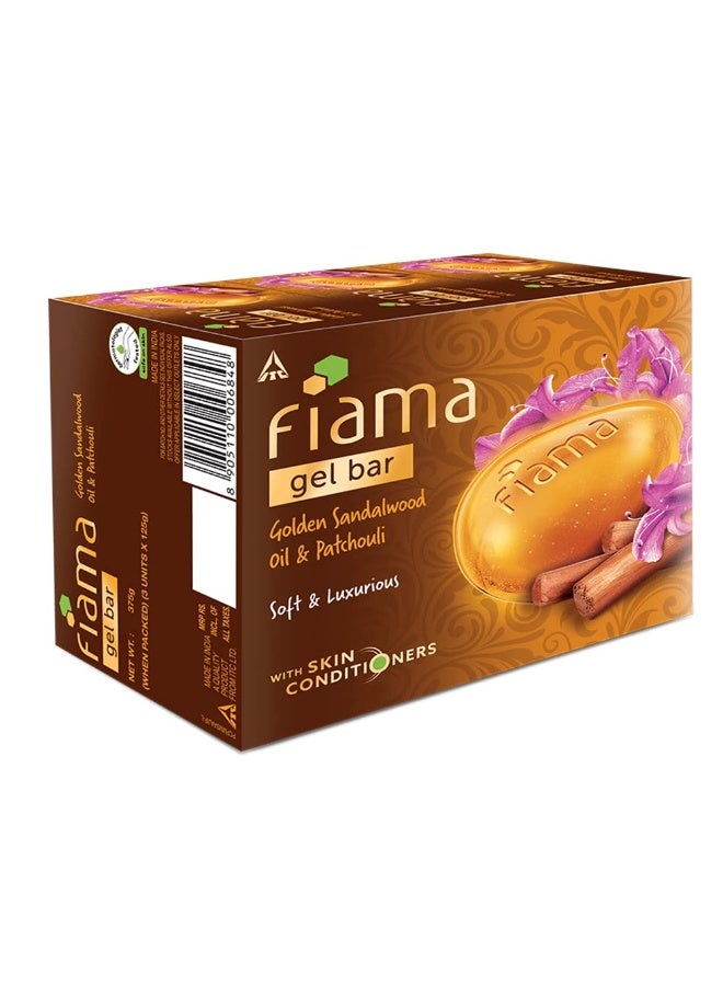 فياما صابون فياما جل للاستحمام بزيت خشب الصندل الذهبي والباتشولي مع مرطبات للبشرة لترطيبها وتنعيمها ومنحها مظهرًا فاخرًا، 375 غرام (125 غرام - عبوة من 3 قطع)، صابون للنساء والرجال، مناسب لجميع أنواع البشرة - Image 4